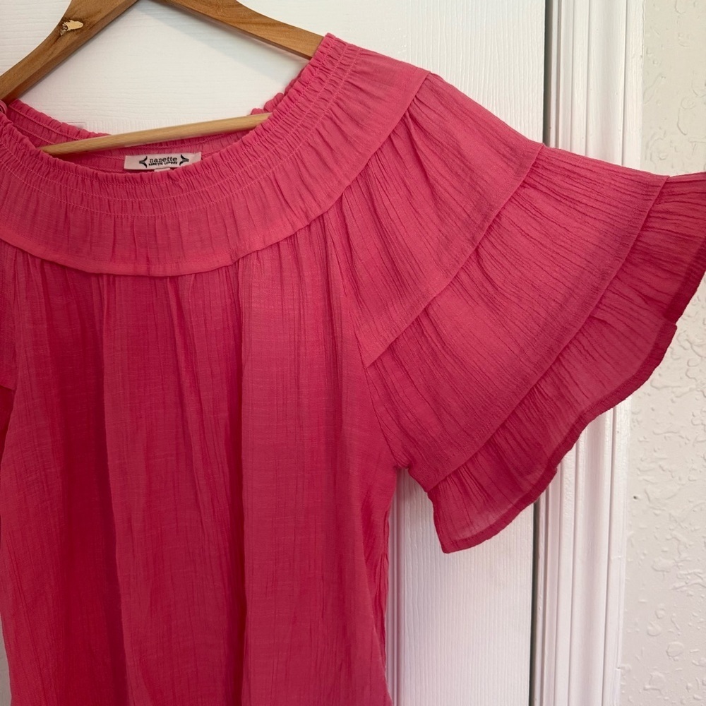 Nanette Lepore Pink Ruffled Flowy Top Medium - Picture 2 of 6